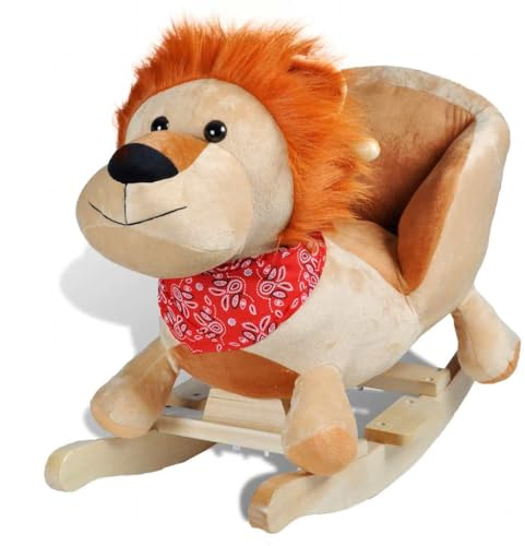 GeenYuu Schaukeltier Löwe aus weichem Plüsch für Kleinkinder ab 12 Monaten, gepolstert, 60x32x52 cm, belastbar bis 25 kg, ideal als Babysitz und Spielzeug für Kinderzimmer und Reise