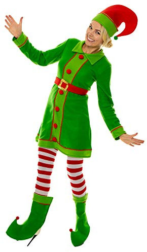 Ladies 5 Piece Elf Costume Santa Christmas Fancy Dress Xmas Party, Adult Women Christmas Outfits, Womens Elf Outfit
