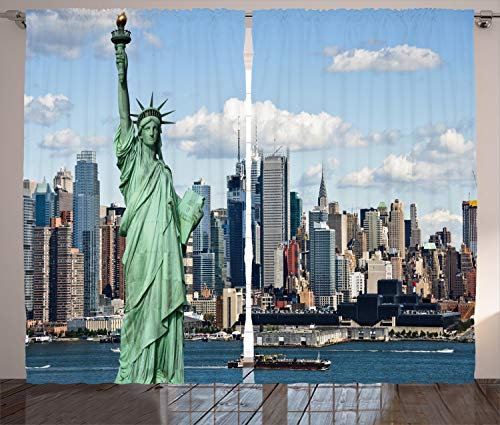 ABAKUHAUS New York Tende, Liberty NYC, Casa Arredamento Elemento Distintivo Due Pannelli Set, 280 x 245 cm, Blu Teal