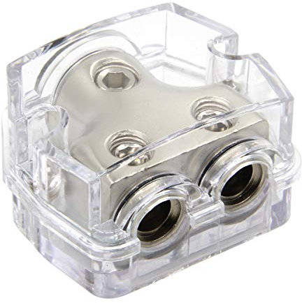 RKURCK 2 Way Power Distribution Block, 0/2/4 AWG Gauge in, 4/8/10 Gauge Out, Car Audio Stereo Amp Distribution Connecting Block for Audio Splitter (1x0GA&2x4GA-White)