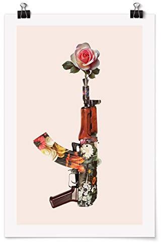 Bilderwelten Poster Galerieprint Wandbild - Jonas Loose - Waffe mit Rose - Glänzend 90 x 60cm