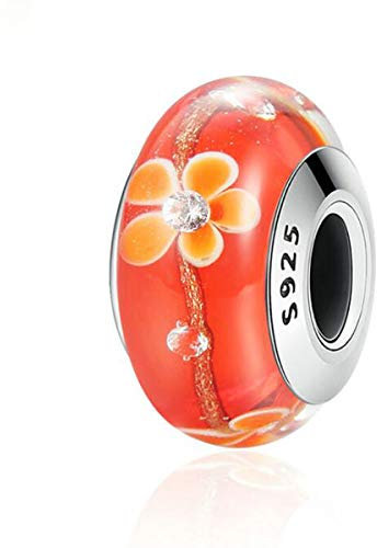 ZiNuo - Abalorio de plata de ley con diseño de flor de Murano compatible con pulseras Pandora, compatible con pulseras europeas, Vidrio Plata cristal flor Plata, Glass