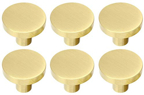Solid Brass Round Cabinet Knobs, Cupboard Door Round Handle Brass Knob with Screws for Wardrobe Door,Cabinet Doors and Dresser Drawers(20mm*25mm) (6 Pcs)