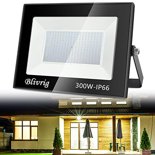Blivrig Faretto LED da Esterno 300W, 30000LM Faro LED Esterno, Proiettore da Esterno 6000K Faretti Bianco IP66 Impermeabile Per Giardino, Garage, Parcheggio, Cortile