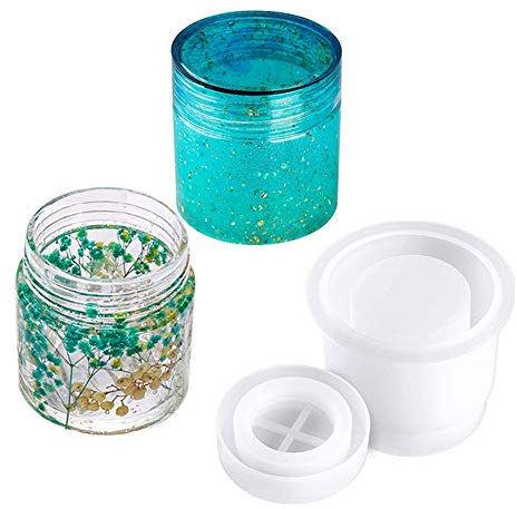XLZSP Silikonform für Flasche 4 Stile Schmuck Aufbewahrungsbox mit Deckel Kristallform Epoxidharz Form für Kerzendekoration Runde Form