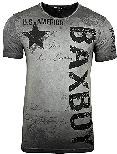 Subliminal Mode T-Shirt Homme Coton Col Rond à Manches Courtes Délavé Style Mordene/Vintage - Coupe Classique BX08 - Gris Foncé L