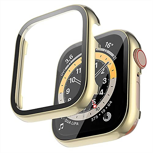 Miimall Schutzhülle Kompatibel mit Apple Watch 44mm Metall Hülle Mit Glas Displayschutz, Helle Oberfläche Aluminiumgehäus Rundum Ultradünnes Schutz Case für Apple Watch Series 6/SE/5/4 - Gold