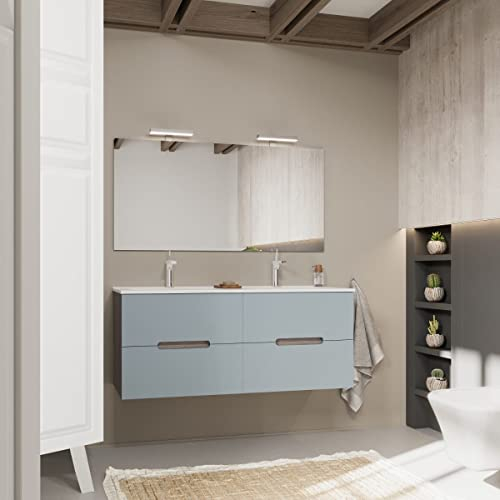 Kiamami Valentina Mueble de baño de 120 cm con Doble Lavabo, cajones en Azul Mate | Magnolia