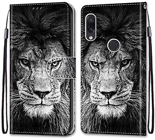 Mo-Somnus Kompatibel mit Xiaomi Redmi Note 7 Hülle, Leder Handyhülle mit Kartenfach Geld Slot Ständer PU Ledertasche Wallet Flip Brieftasche Magnetische Schutzhülle Case Etui (Löwe)