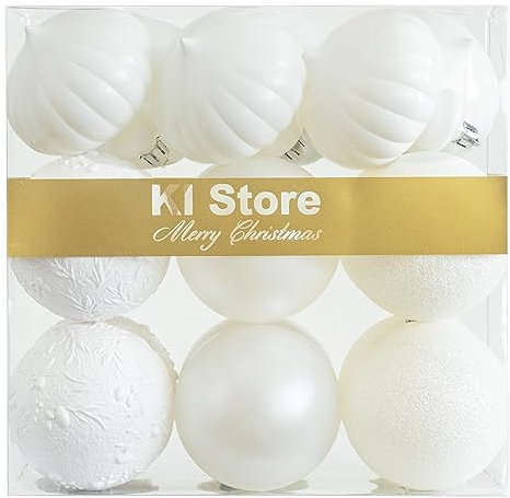 KI Store 18 pezzi Palline di Natale 8cm bianco Albero di Natale Ornamenti di Decorazione infrangibile Palle per Appendere Natale Decorazioni Festival Decorazioni Natalizie