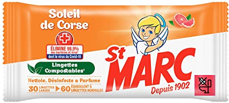 ST MARC Sachet de 60 lingettes normales (=30 larges) Lingettes Compostables Soleil de Corse