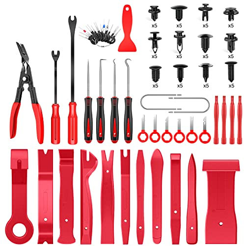 GOOACC 102Pcs Trim Removal Tool, Auto Terminal Removal Tool, Auto Clip Pliers Stereo Removal Tools, Car Upholstery Repair Pry Kit,Precision Hook and Pick Set, Round Handle Crowbar