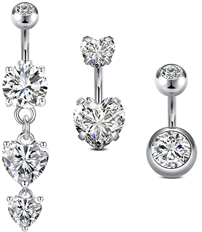 vcmart 3stk Kurzes Bauchnabelpiercing 6mm Chirurgenstahl 14G Bauchpiercing Piercing Bauchnabel Silber Herz