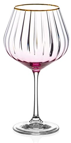 DIAMANTE Gin Glass Copa 'Mirage Rosso' Single - with Red/Rose Pink Colour Ombre Stain and Gold Rim - Optic Effect