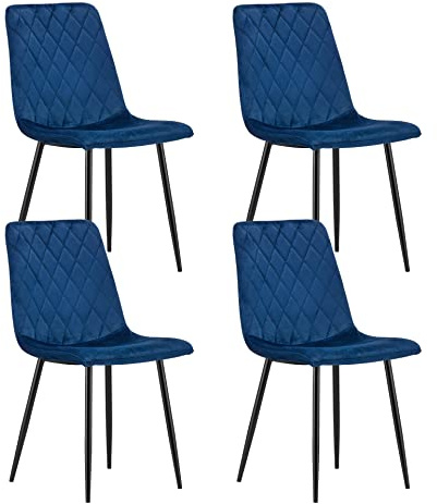 Home Collective Esszimmerstuhl Wohnzimmerstuhl Stuhl mit Velours-Sitz mit schwarzen Metallbeinen ergonomisch für Wohnzimmer Büro Schlafzimmer oder Esszimmer maximale Belastung: 120 kg blau 4er Set