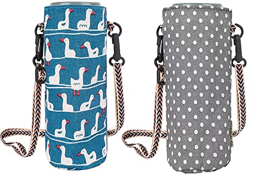 2 Stücke Tasche für Wasserflaschen,Trinkflaschentasche mit Abnehmbarem,19 * 8cm,Verstellbarem Schultergurt,mit Kordelzug Verstellbare Wasserflaschentasche für Outdoor Klettern Wandern Camping