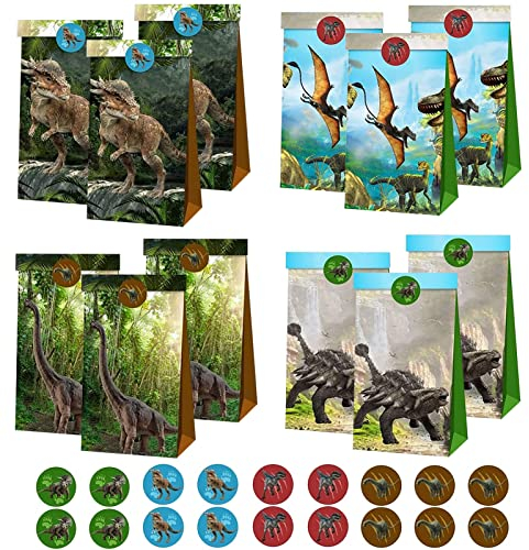 12 Stück Dinosaurier Papiertüten, Jurassic World Geschenktüten Dino, Dino Tüten Kindergeburtstag, Cartoon Papiertüten, Geburtstag Süßigkeitentüten für Kindergeburtstag, Party.