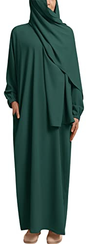IBTOM CASTLE Abaya Muslim Damen - Khimar Hijab: Namaz Elbisesi Kadin - Damen Abaya Islamische Roben Mit Voller Länge Hijab Türkisch Muslimische Lang Kleider Set Jilbab Burka, Ramadan Khimar Grün S