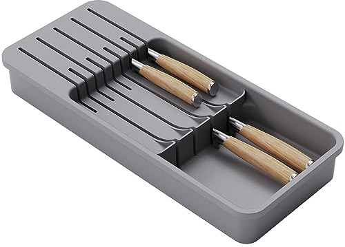 Lifewit Organizador para Cuchillos, Cubertero de hasta 9 Cuchillos, Soporte de Doble Capa para Cuchillos para Almacenamiento en cajón de Cocina, Compacto y Lavable, Gris