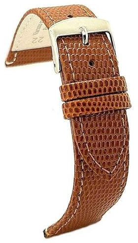 diloy Klassisches Uhrenarmband Kalbsleder Eidechsenprägung bequem – Edelstahlschließe – Größen 12mm 14mm 16mm 18mm 20mm 22mm 407 Hellbraun 18mm