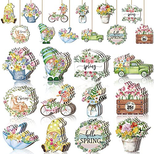 Fuzzbat 36 Stück 12 Stile Holzornamente Baumscheiben Anhänger Zwerg Hängende Dekoration Dekor für Geburtstag Party Home Decor