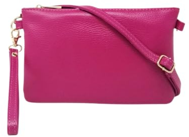 Pochette Donna con Tracolla Borsa Clutch Donna Elegante in Pelle Morbida Made in Italy Borsa da Polso Modello Mya Fuxia