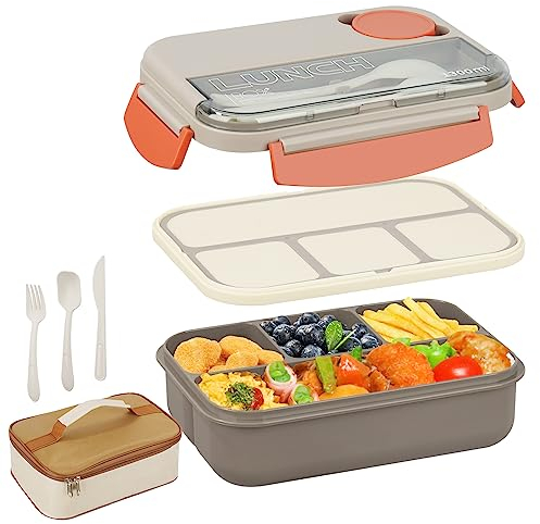 1300ml Lunch Box mit 4 Fächern - Auslaufsichere Bento Box mit Isoliertasche, Bento Boxen Lebensmittelbehälter für Erwachsene Arbeit Schule, geeignet für Mikrowelle