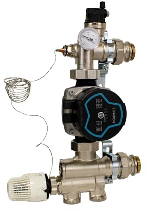 ENVIRON- Festwertregelset einstellbar 20-70°C mit Hocheffizienzpumpe und Halterung | bis 220 m2 geeignet | für Fußbodenheizung Pumpengruppe | Messing: CW 617N O -Vernickelt (Environ Ecostar II 25/6)