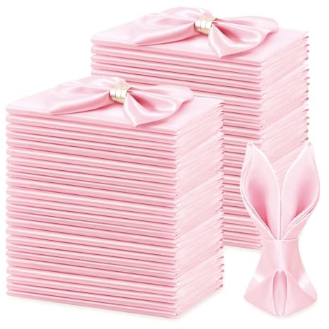 KKJIAF 50 Pcs Light Pink Silky Satin Napkins 17 x 17 for Wedding Party