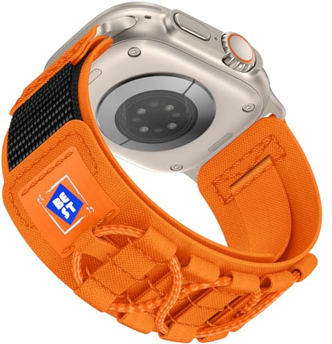Anlinser Compatible avec Bracelet Apple Watch Ultra 2/Ultra 49mm 46mm 45mm 44mm 42mm, Bracelets Velcro de Sport en Nylon Robustes Compatible avec iWatch Série 10/9/8/7/6/5/4/3/SE, Orange