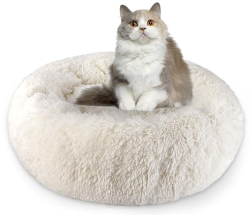 Aspand Katzenbett flauschig,Katzenkissen,76cm Ø - weiches und bequemes Haustierbett mit Rutschfester Unterseite für einen warmen und gemütlichen Schlafplatz,Beige