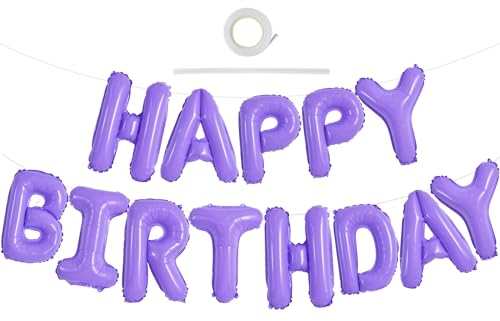 TONIFUL Licht Lila Happy Birthday Ballon Girlande,16 Zoll Licht Lila Folie Happy Birthday Folienballon Luftballon Geburtstagsballon Banner Helium Ballon für Geburtstag Party, Geburtstagsbanner