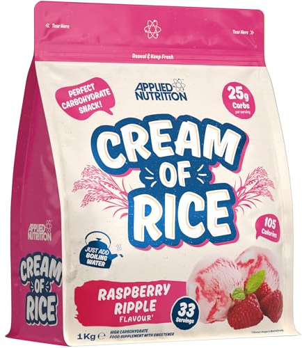 Applied Nutrition Cream of Rice - Hochwertiges Kohlenhydrat-Ergänzungsmittel, Energiequelle für Frühstück und Snacks, leicht verdaulich, wenig Zucker, wenig Fett, vegan (1kg, Raspberry Ripple)
