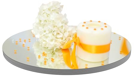 6 Pcs 20cm Round Mirror Plate, 1.5mm Thick Glass Candle Plates Table Mirror Tray Table Centrepiece Mirrored Candle Tray Set Wall Stickers for Mirror Trays Decorative Diy Crafts Home Decor (Silvery)