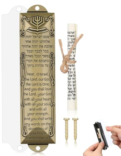 Zerodeko Mezuzá De Metal Vintage Decoración De La Mezuzá Judaica Y Símbolos Judíos para Puerta De Entrada Y Hogar Adorno Religioso con Orificios De Fijación 5.03 X 1.29 X 0.27 in