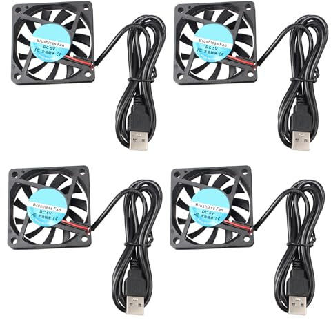 Jopto 4PCS Mini ventola di raffreddamento silenziosa senza spazzole 60x60x10mm 6010 DC 5V cuscinetto ad olio con connettore USB Compatibile con Stampante 3D PC CPU Radiatori Custodie Computer
