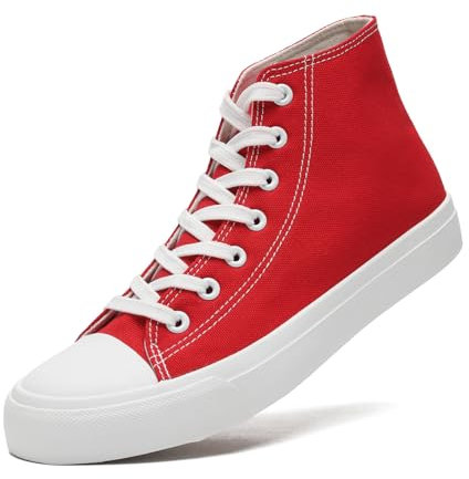 sharllen Ladies Canvas Shoes Women，Unisex Mens High Top Trainers Women Lace up Pumps Plimsolls Casual Sneakers Canvas Plimsoles Flat Shoes(red 225)