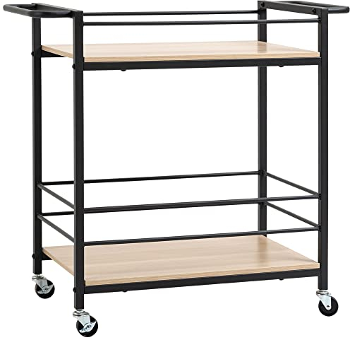HOMCOM Chariot de Service desserte de Cuisine à roulettes avec 2 Plateaux Cadre en métal et Aspect Bois - dim. 82L x 40l x 75H cm Naturel et Noir
