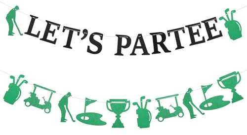 Let's Partee-Banner, Vorgespannt Glitzernde Golf-Party-Dekorationen Golf-Geburtstagsbanner Hängende Girlanden-Dekoration für Golfliebhaber Ruhestandsparty Foto-Requisiten