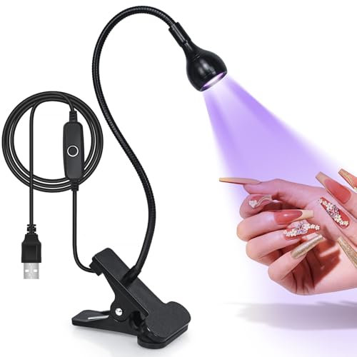 AORAEM UV Lamps for Gel Nails Nail Dryer, UV LED Nail Lamp UV Light with Clamp and Gooesneck, 4 Speed UV Nail Lamp for Nail Salon and Home DIY (Black)