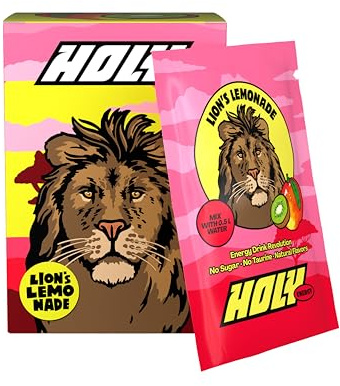HOLY Energy Booster coffret découverte 10 ‘Lion's Lemonade’ goût mangue & kiwi en poudre | 10 portions avec NewCaff & extrait de thé vert - végan