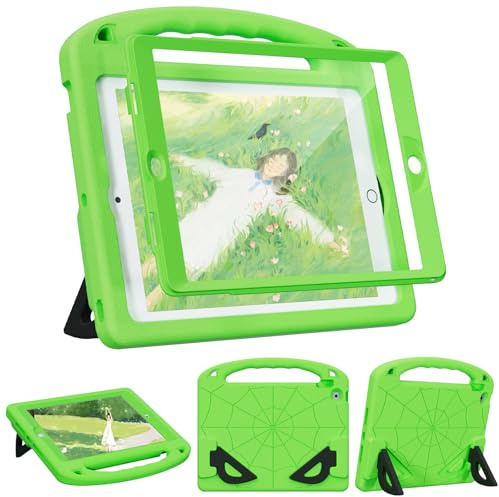 LKOOZO Kinder-Schutzhülle für iPad 9. / 8. / 7. Generation (iPad 10,2 Zoll 2021/2020/2019), stoßfeste Schutzhülle mit Displayschutzfolie, Grün