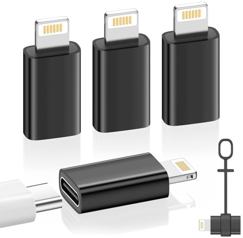 MoKo USB C to Lightning Adapter 4 Pack, Not for Audio/OTG, Lightning Male to USB C Female Adapter for iPhone 14/13/12/11/X Series, iPad/AirPods, Charging & Data Sync, with Anti-lost Loop, Black