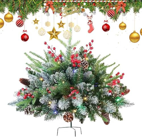 Künstlicher Weihnachtsblumentopf, Weihnachtspflanzgefäß-Füller mit mit 60 LED in Warmweiß, Lebensechtes Aussehen, künstliche Weihnachtstanne für Bäume drinnen und draußen
