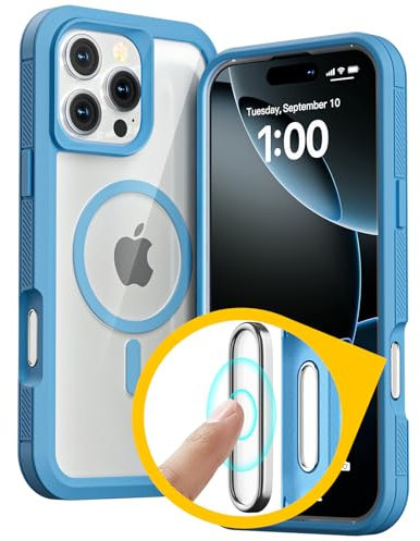 Follaroma for iPhone 16 Pro Case with Camera Control Capture Button, [Compatible with MagSafe], Shockproof Protection, Transparent Double Layer Magnetic Phone Case for iPhone 16 Pro 6.3‘’, Blue