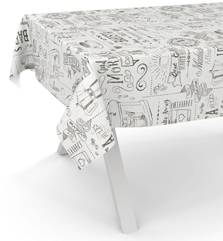 ANRO Wachstuchtischdecke Wachstischdecke Wachstuch Tischdecke abwaschbar Gartentischdecke Wasserabweisend 100x140cm Schnittkante Barista Weiß