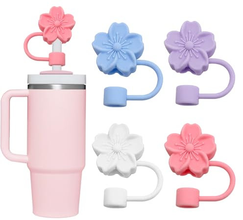 YISCOKO Stanley Cup Accessories Flower Straw Covers Toppers-4PCS Silicone Stanley Straw Topper,Straw Toppers,Straw Cover Cap for Stanley Cup 10mm 0.4in Straws,Four Colors.
