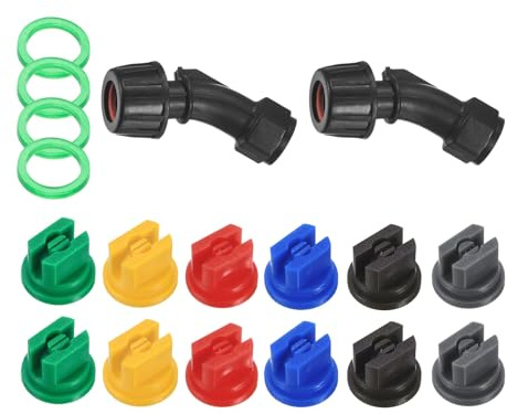 M METERXITY 12 Stück Flachstrahldüsen, 110 Grad 0,15-0,6 mm Porensprühspitze, 2-Set Kunststoff-Sprühdüse für landwirtschaftliche Sprühstange/Rucksacksprüher/Gartensprüher/Gewächshaus-Sprüher
