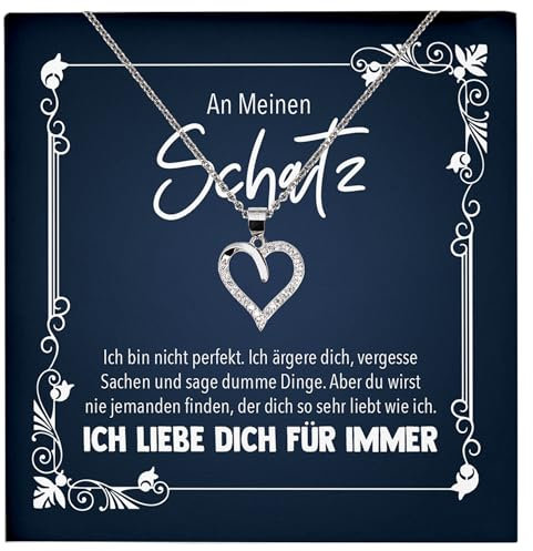 22Feels Schatz Ehefrau Geschenk Frauen Schmuck Set zum Hochzeitstag Valentinstag für Sie Freundin Jahrestag - Echt Silber 925 Herz Halskette mit Karte