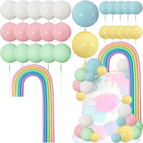 Regenbogen Tortendeko, 28pcs Tortendeko Kugeln Bunt, Torten Deko Regenbogen Pastell, Cake Topper Kugeln Bunt, Geeignet für Geburtstage, Babypartys, Hochzeiten, Bohème-Partys